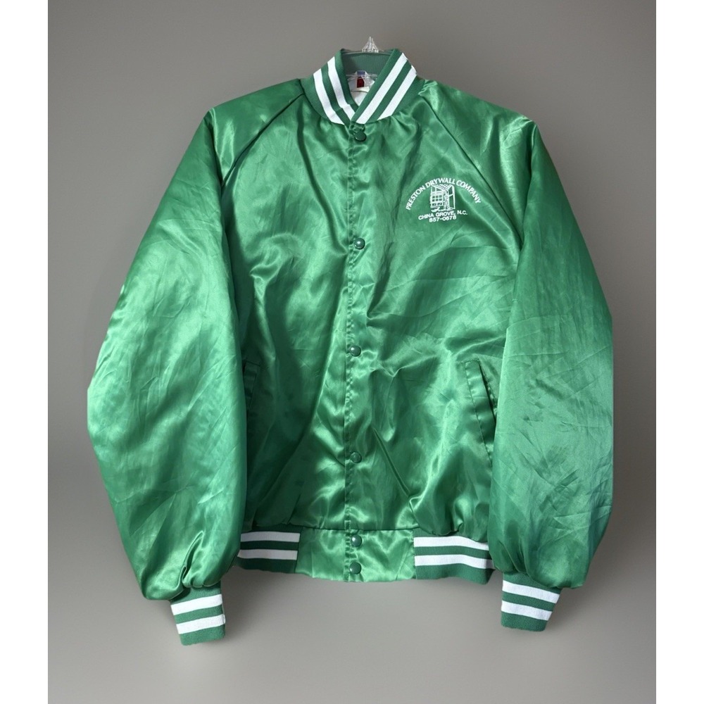 Vintage West Ark Green Snap-Front Bomber Jacket Sz XL Drywall Company USA